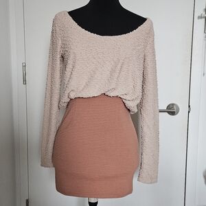 Rienda Onee Gyaru Popcorn & Ribbed Texture Tucked Effect Bodycon Sweater Dress